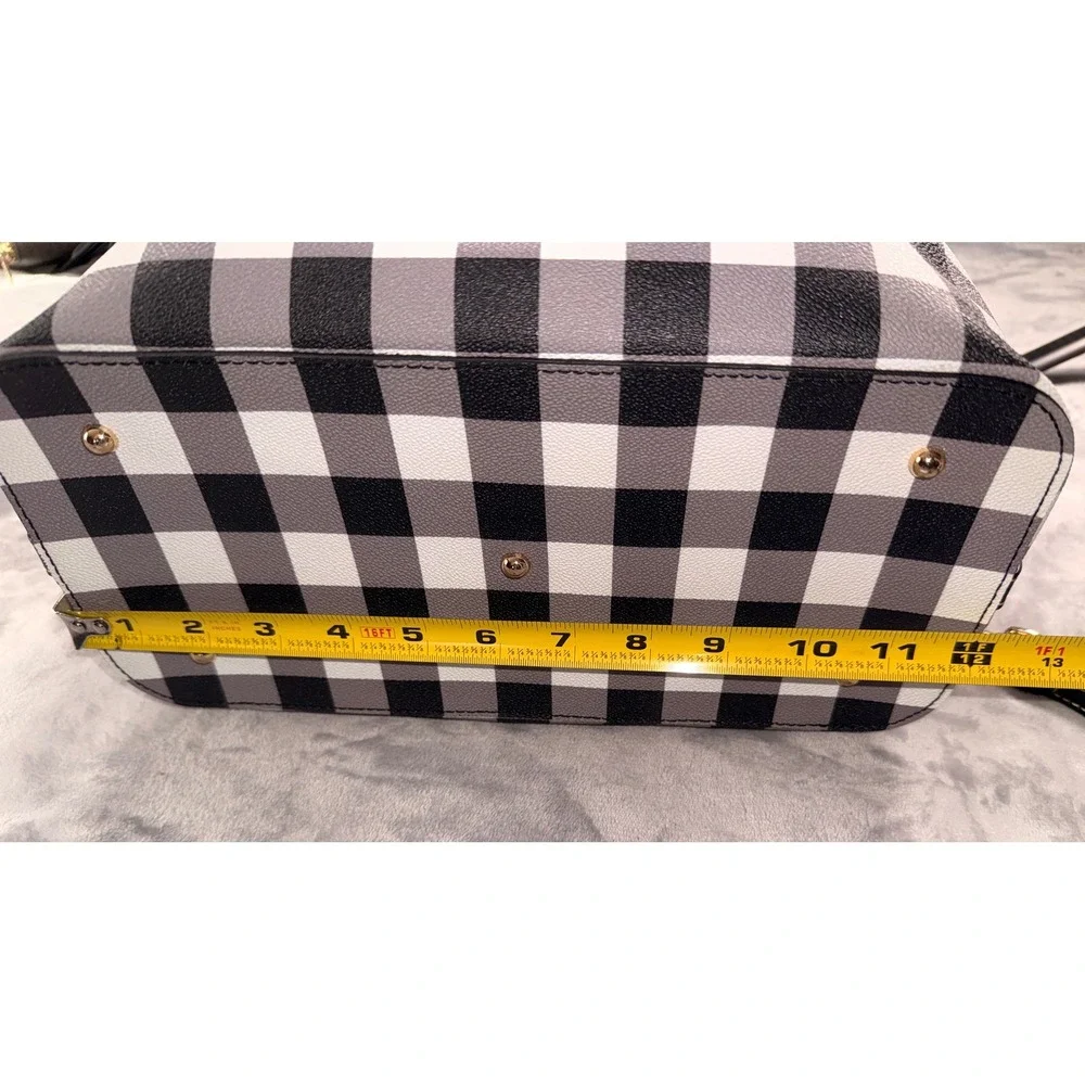 Dooney & Bourke Gingham Check Satchel Crossbody Bag Black White Leather Trim